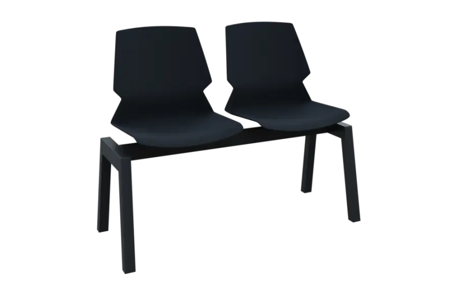 PRETTY 2, plastová lavice do čekárny, 2-sedák, černá, kostra černá